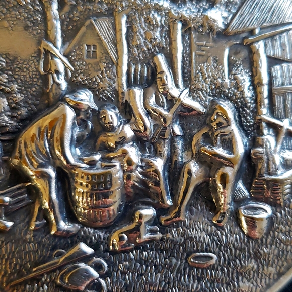 VTG Hans Jensen Silver Hand mirror, Silver plate, Repousse, marked, Denmark - Picture 7 of 10